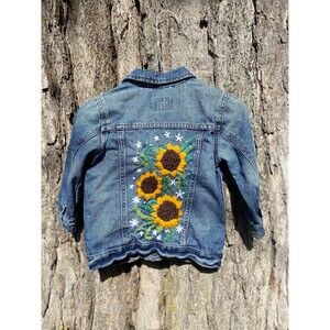 Toddler Jean Jacket. 2T.  Sunflower. Denim Jacket. Embroidered.